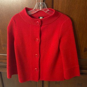 J.Crew Red Button Front Cropped Knit Wool Sweater Coat (Small)